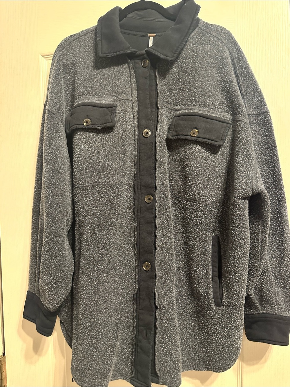 Free People Charcoal Gray Teddy Jacket with Black Trim